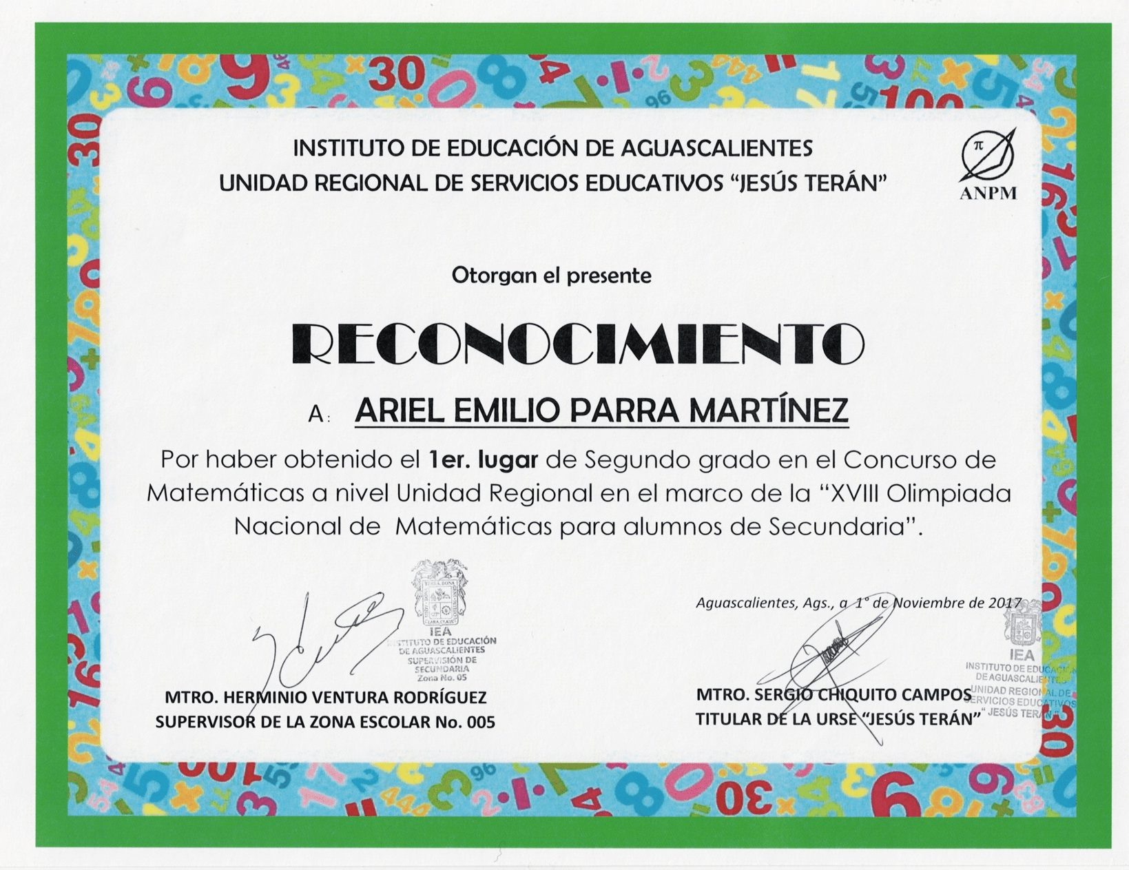 1st Place - XVIII National Mathematics Olympiad (ANPM) image