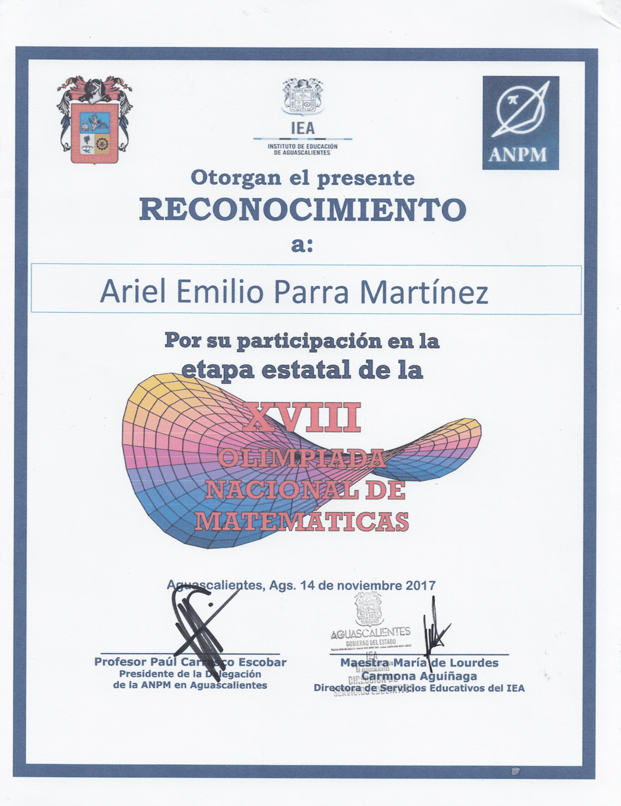 Participation - State Stage XVIII National Mathematics Olympiad image