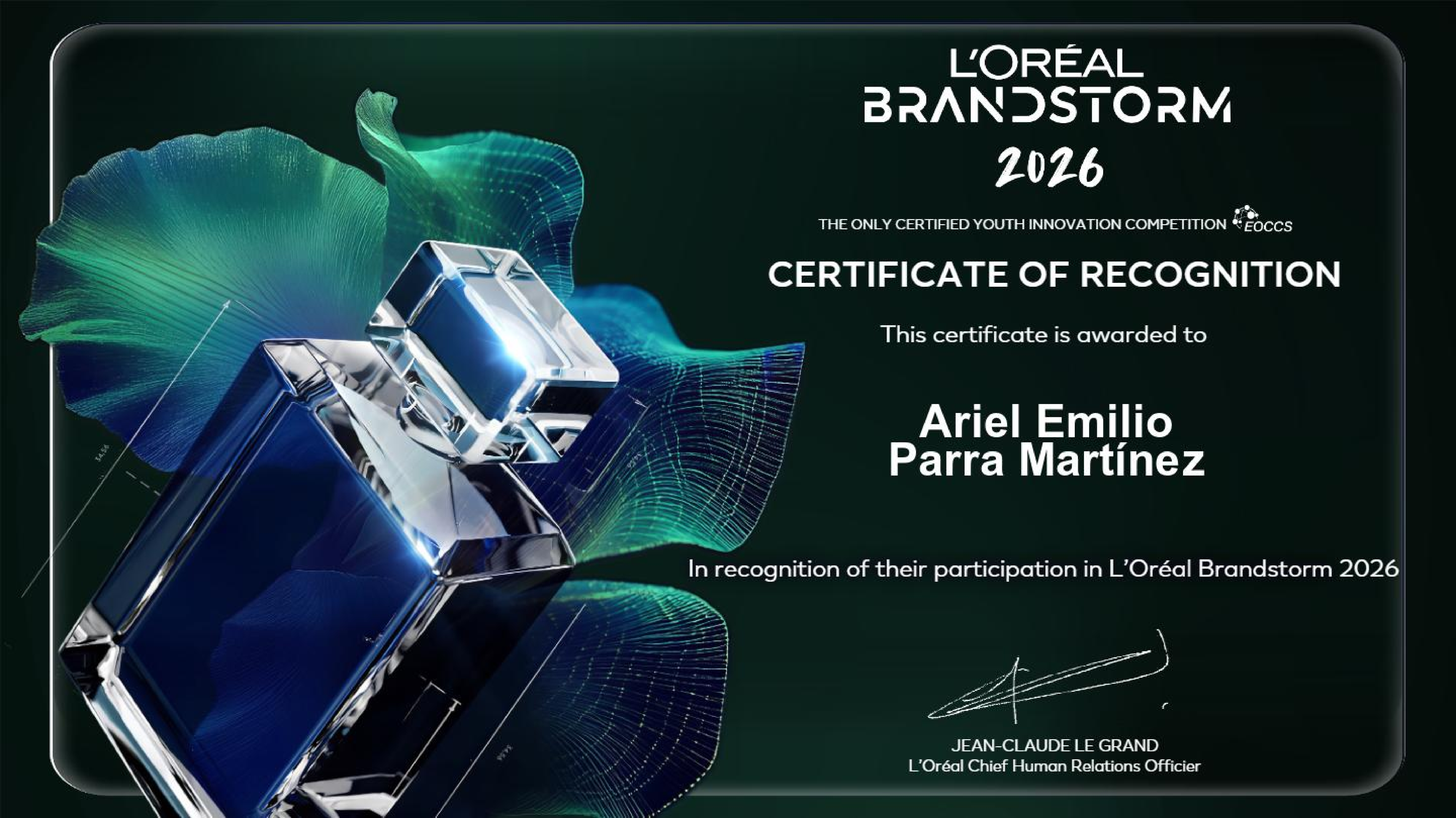 L'Oréal Brandstorm 2026 Certificate of Recognition image