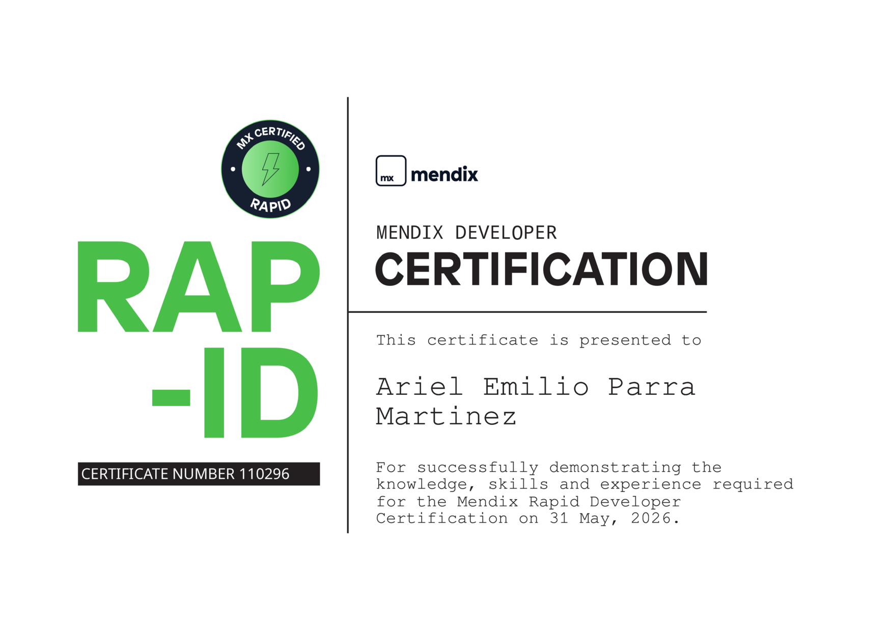 Mendix Rapid Developer Certification image